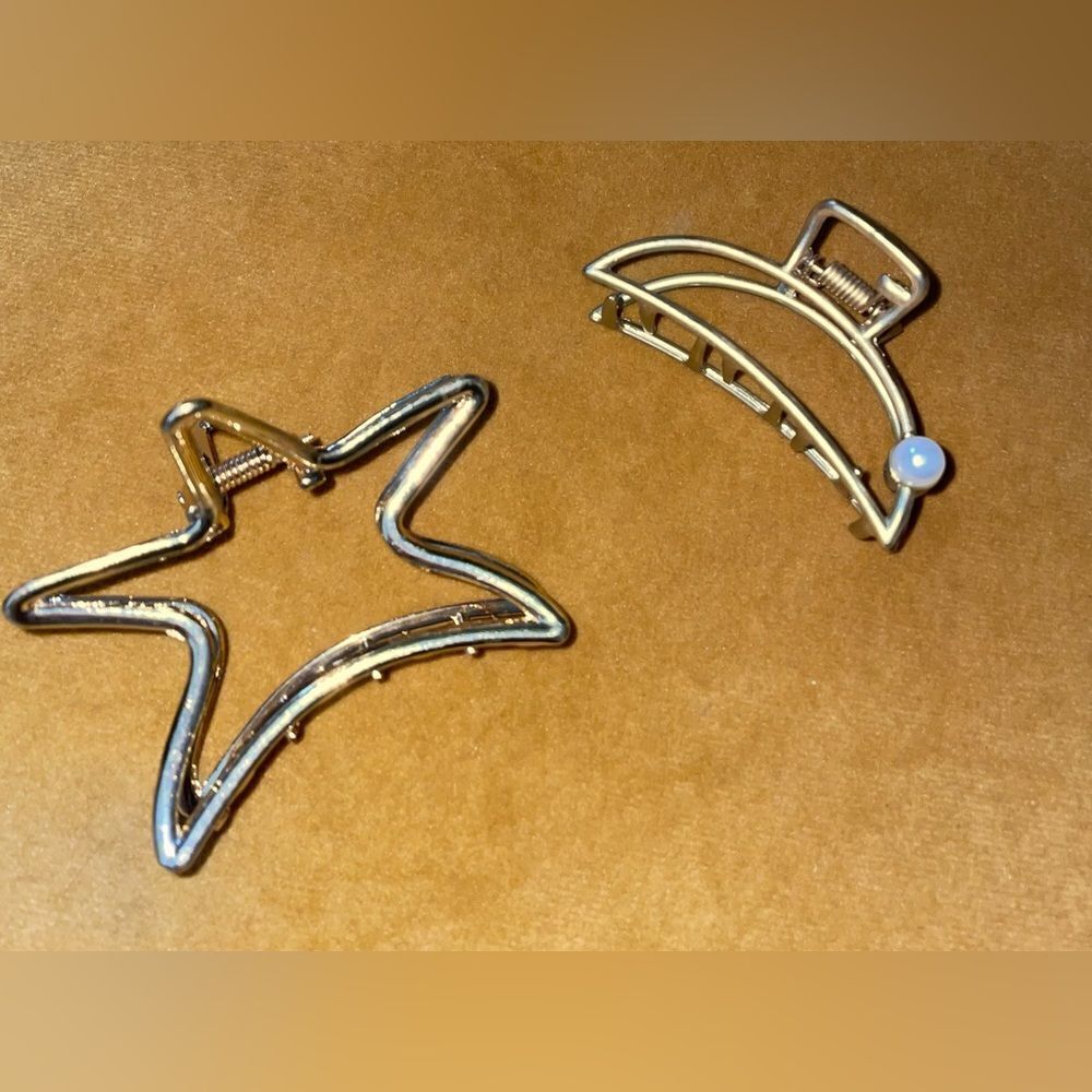 Celestial Crescent Moon and Stars Hair Clips